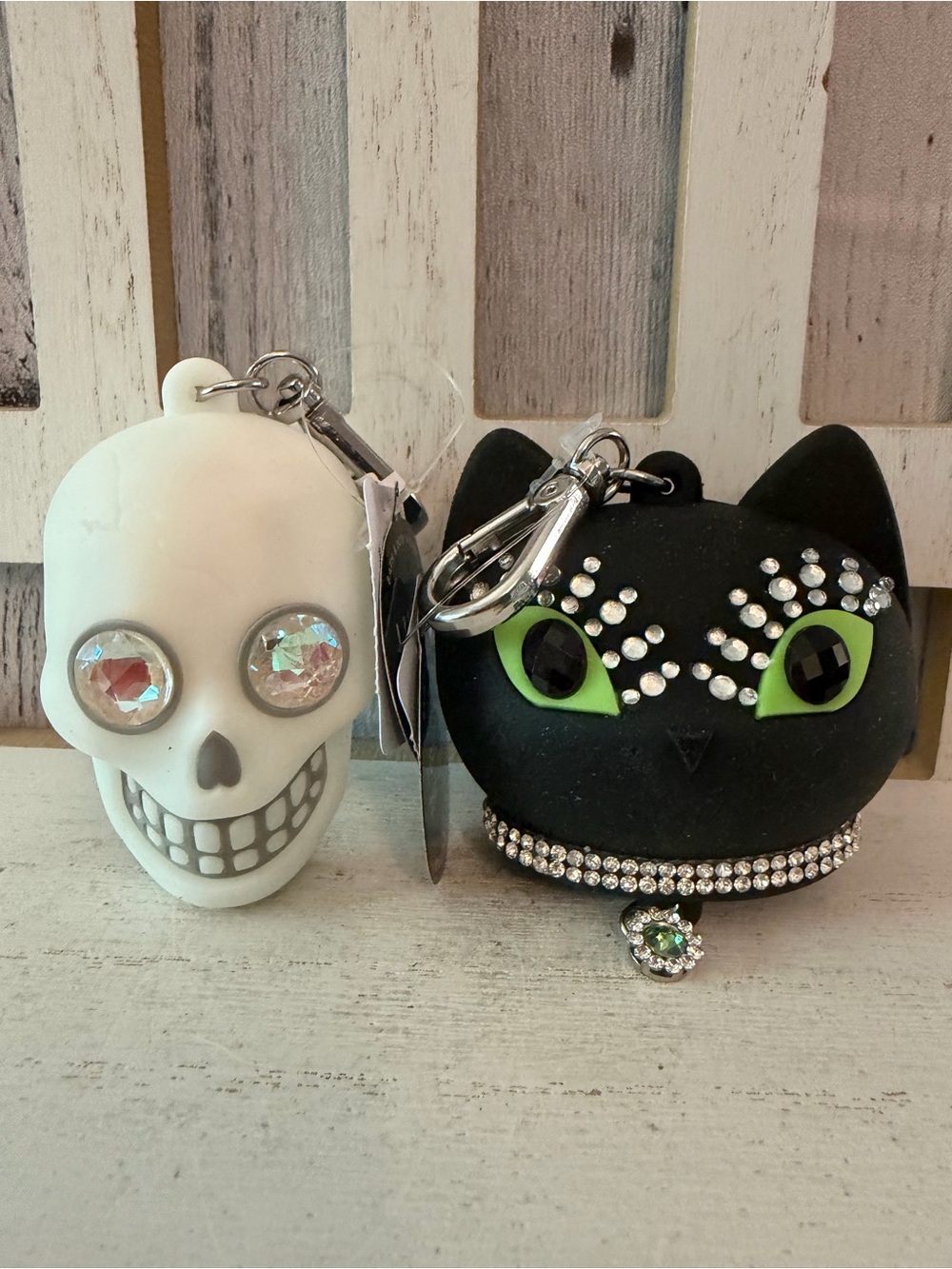 Bath & Body Works Halloween Lot Black CAT & Light Up SKULL PocketBac Gel Holder